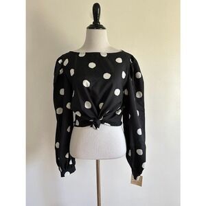 Vintage 80s secretary top size 14 polka dots new old stock puff sleeve
